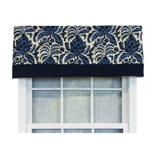 RLF Home Awilda Banded 100% Cotton with Fully Lined 3 Rod Pocket Valnance for Windows 50 x 15 Blue