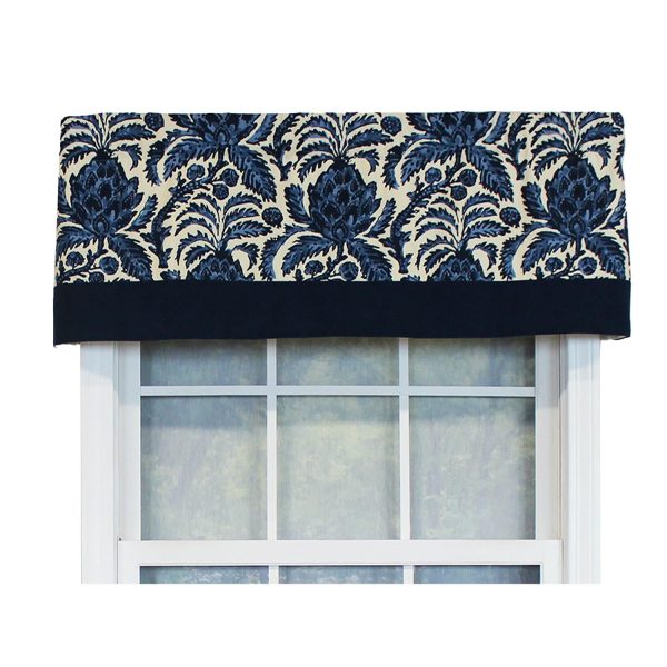 RLF Home Awilda Banded 100% Cotton with Fully Lined 3 Rod Pocket Valnance for Windows 50 x 15 Blue