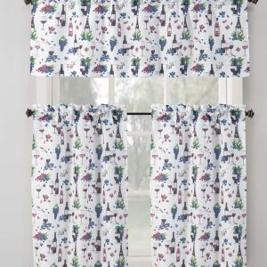 RT Designer's Collection Tribeca Wine Printed Slub 3 Pieces Kitchen Curtain Set Includes 1 Valance 52 x 18 and 2 Tiers 26 x 36 Each Multi Color