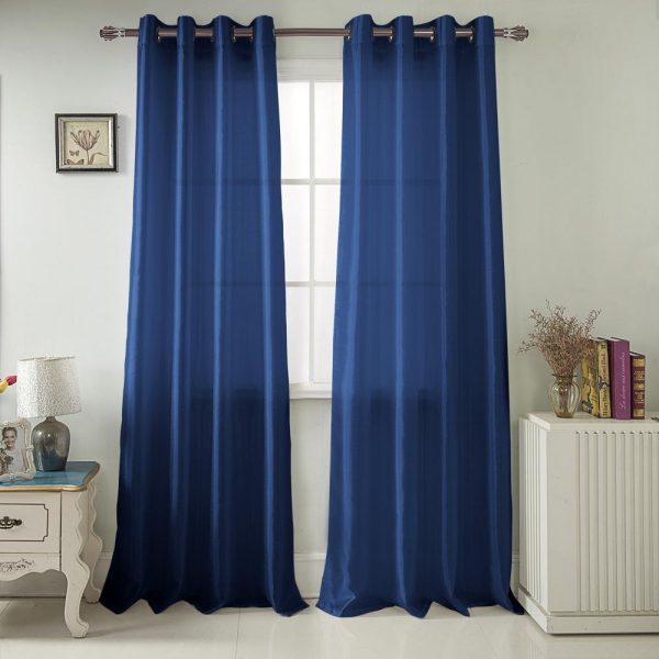 RT Designers Collection Nancy Faux Luxurious Silk Grommet Curtain Panel Navy - 图片 3