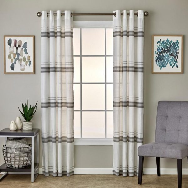 SKL Home By Saturday Knight Ltd Slate Stripe Window Curtain Panel Pair - 2-Pack - White - 图片 3