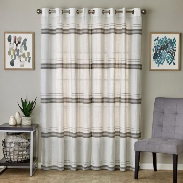 SKL Home By Saturday Knight Ltd Slate Stripe Window Curtain Panel Pair - 2-Pack - White - 图片 5