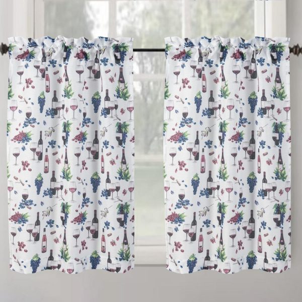RT Designer's Collection Tribeca Wine Printed Slub 3 Pieces Kitchen Curtain Set Includes 1 Valance 52 x 18 and 2 Tiers 26 x 36 Each Multi Color - 图片 2