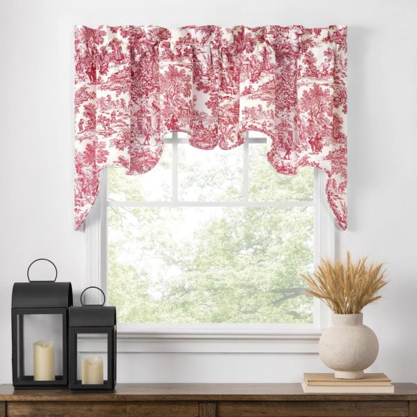 Ellis Curtain Victoria Park Toile High Quality Classic Print Swag Lined Empress Window Valance - 2-Piece - 70 x28. Red
